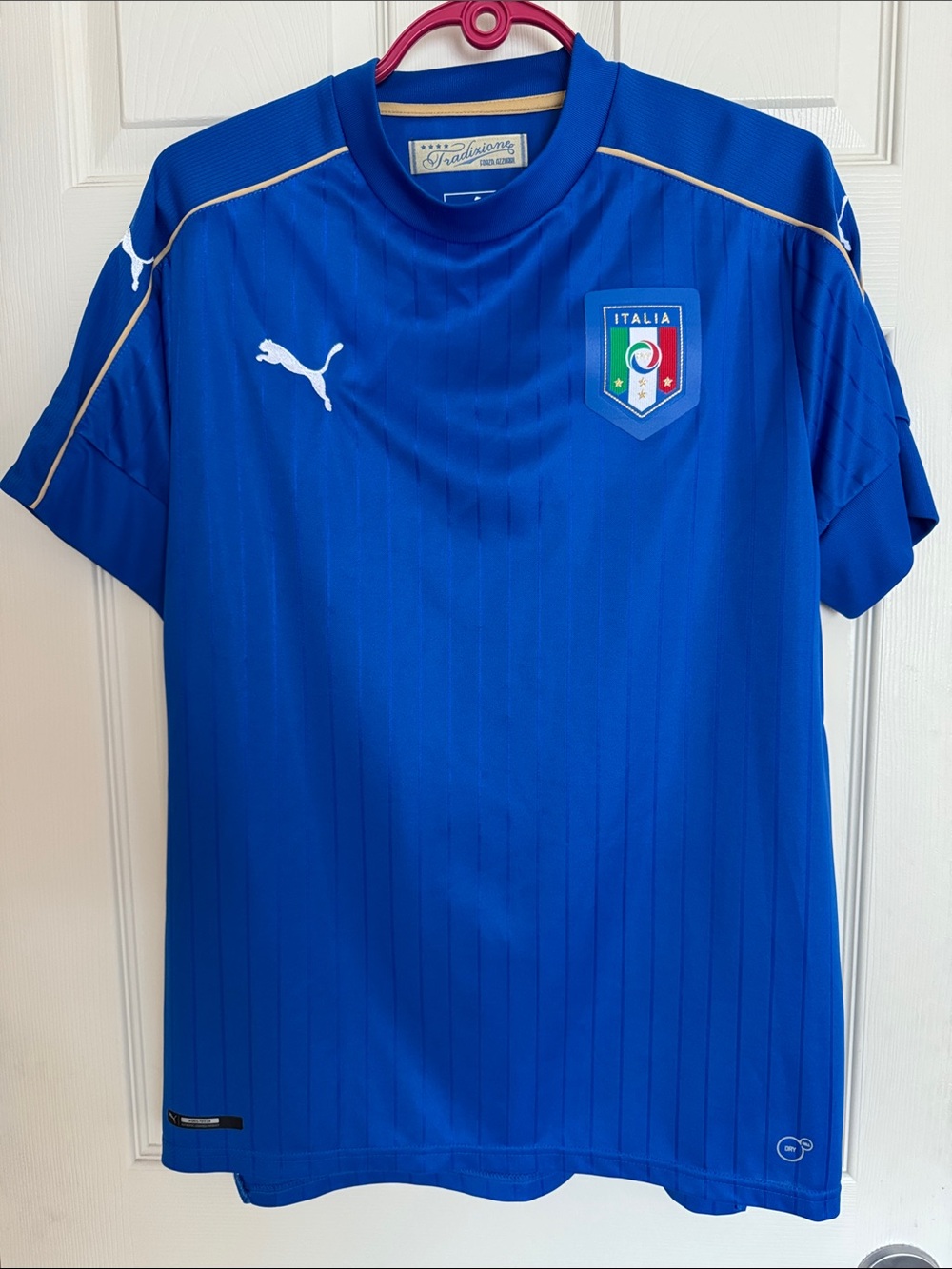 Puma Italy Blue Short Sleeve Soccer Jersey with White Puma Logos